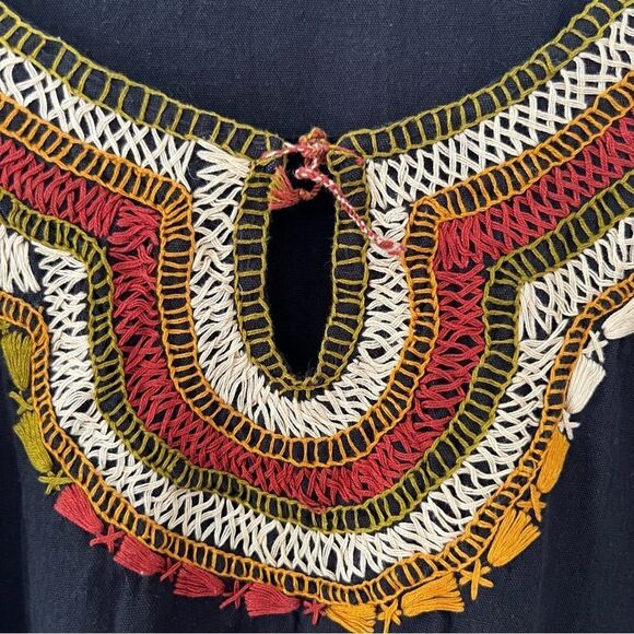 Black Neutral Embroidered Bohemian Hippie Drop Sleeve T-Shirt - Picture 6 of 6